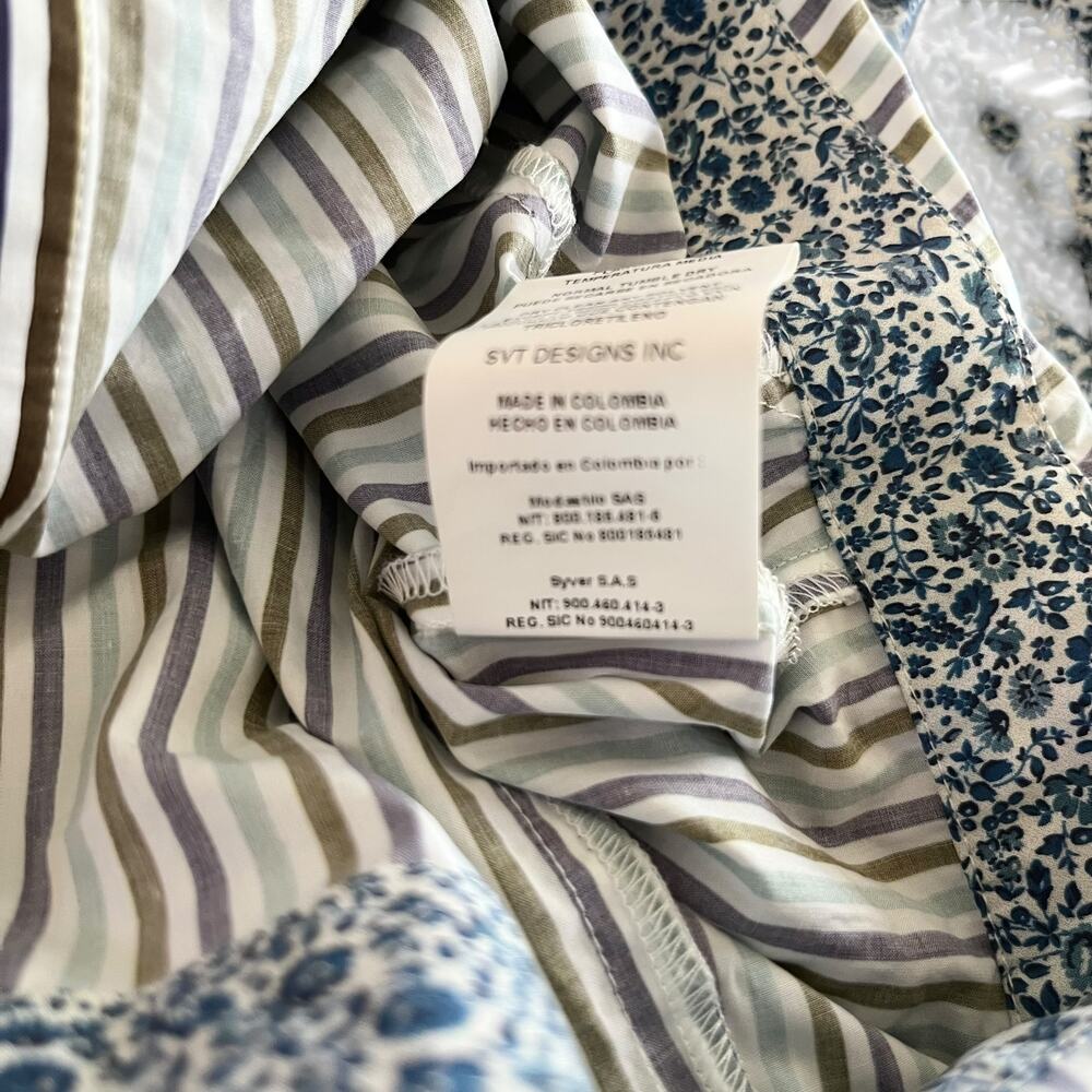 Silvia Tcherassi Celestia Belted Puff Sleeve Striped White Blue Blouse Size M - Picture 16 of 16